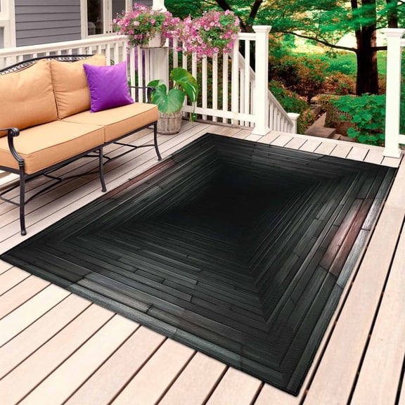 3D Optical Illusion Outdoor Rug 3x5 Ft, Non Slip Washable Area Rug, Visual Trap Looks Like Deep Wood Grain Hole Patio Rugs Carpet Runner, Large Floor Mat for Indoor/Outdoor Deck Porch Camping