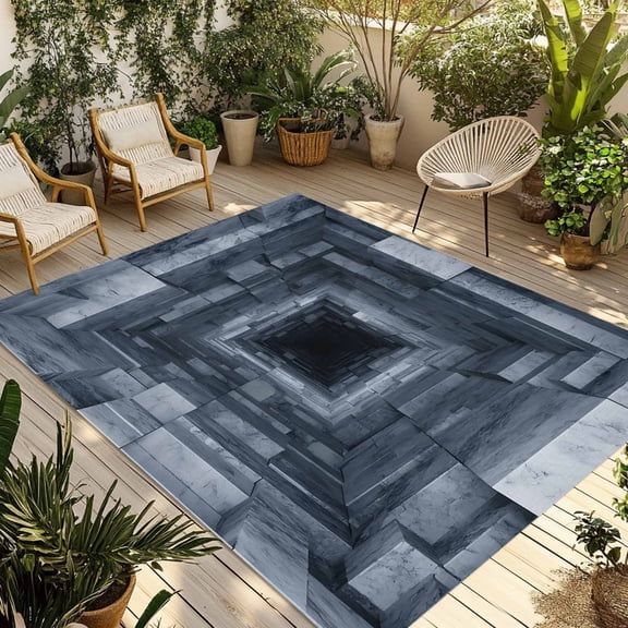 3D Optical Illusion Outdoor Rug for Patio/Deck/Porch, Non-Slip Large Area Rug 3 x 5 Ft, Visual Trap Looks Like Holes Blue Indoor Outdoor Rugs Washable Area Rugs, Reversible Camping Rug Carpet Runner