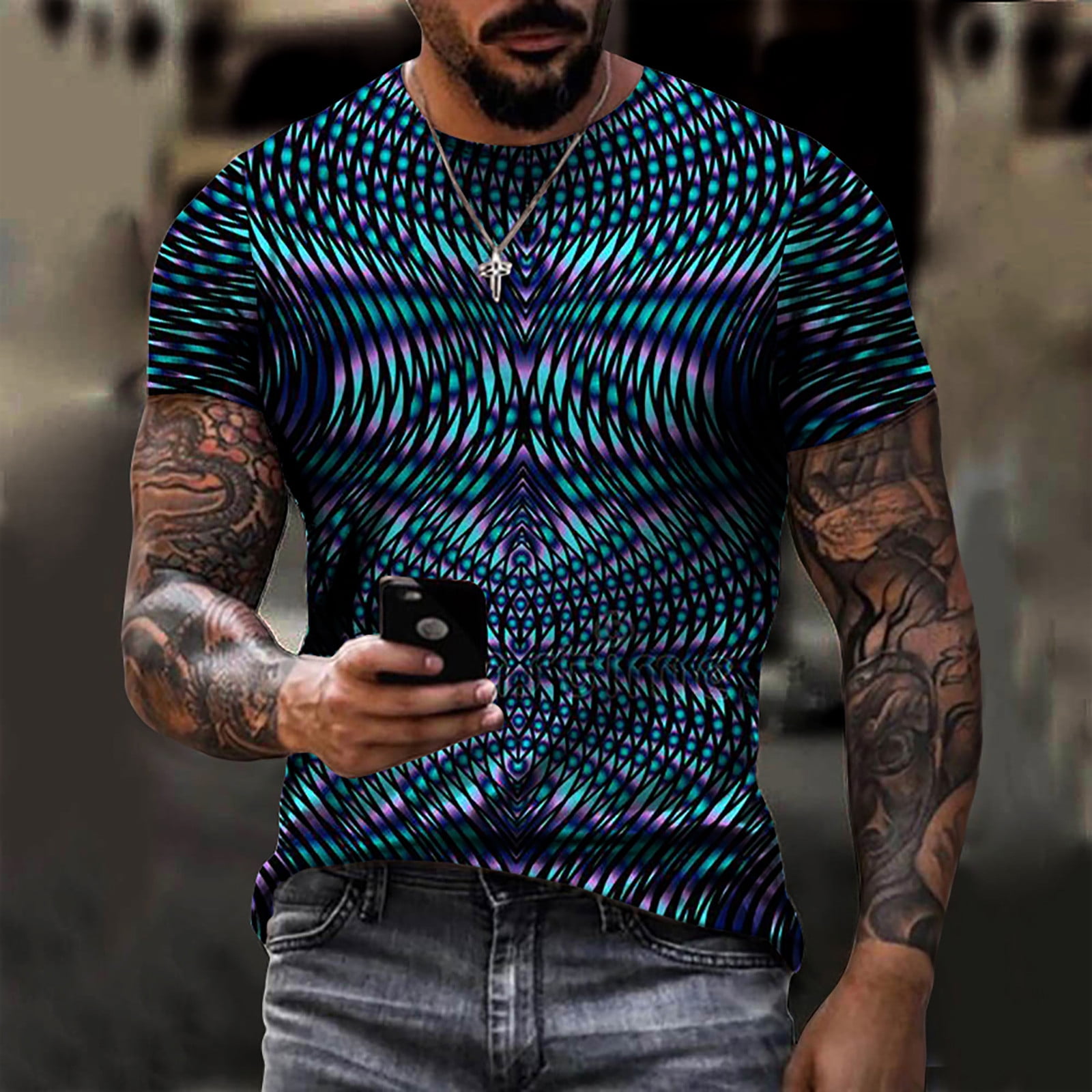 3D Optical Illusion Print TShirts for Men Funny Tunnel Pattern