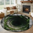 thumbnail image 1 of 3D Optical Illusion Round Area Rug 7Ft Washable Circle Rugs for Dorm Laundry Room, Visual Trap Looks Like Holes Green Grey Non-Slip Carpet Floor Mats Indoor Outdoor Carpet Runner Aesthetic Home Decor, 1 of 8