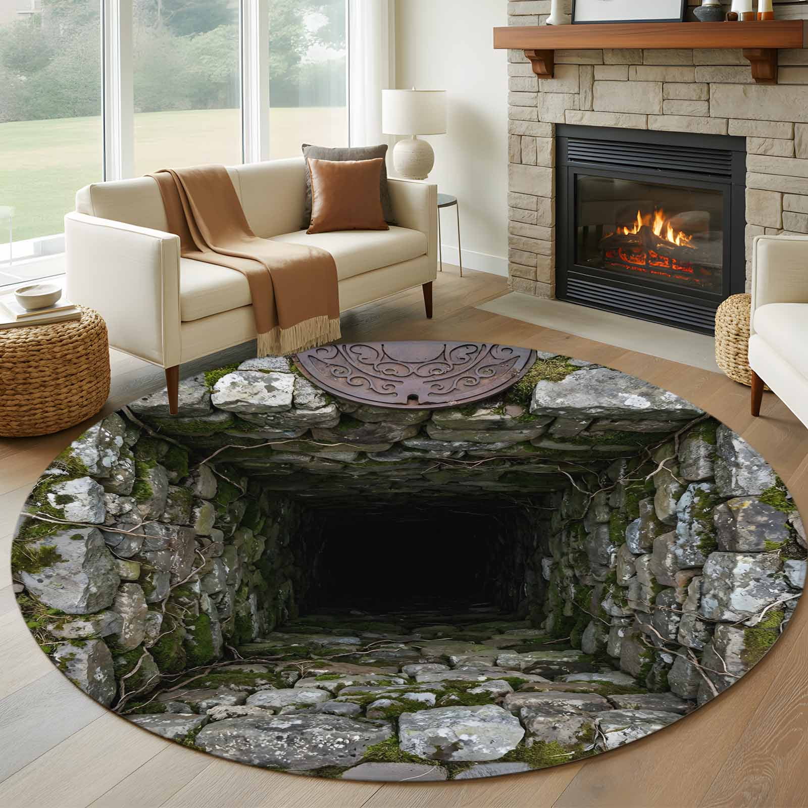 Visualabyss Rugs 3D Optical Illusion Round Area Rug 7Ft Washable Circle Rugs for Dorm ...