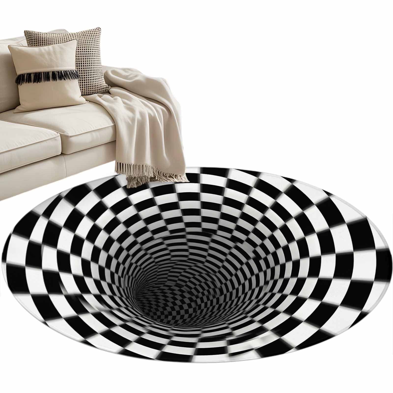 3D Optical Illusion Round Area Rugs Collection 4', Black White ...