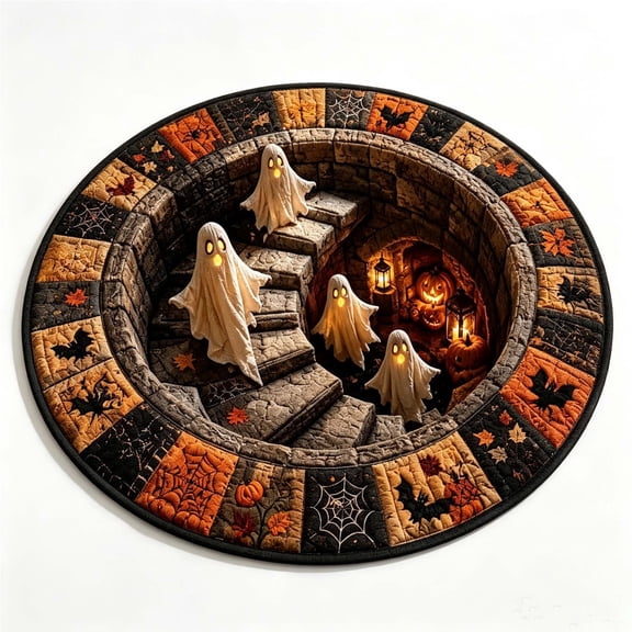 3D Optical Illusion Round Halloween Rug, Ghost Cave Stairwell Non-Slip Decorative Floor Mat