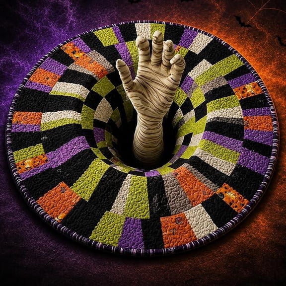 3D Optical Illusion Round Halloween Rug, Non-Slip Velvet Floor Mat with Spooky Hole Design, Living Room Entryway Door Decor