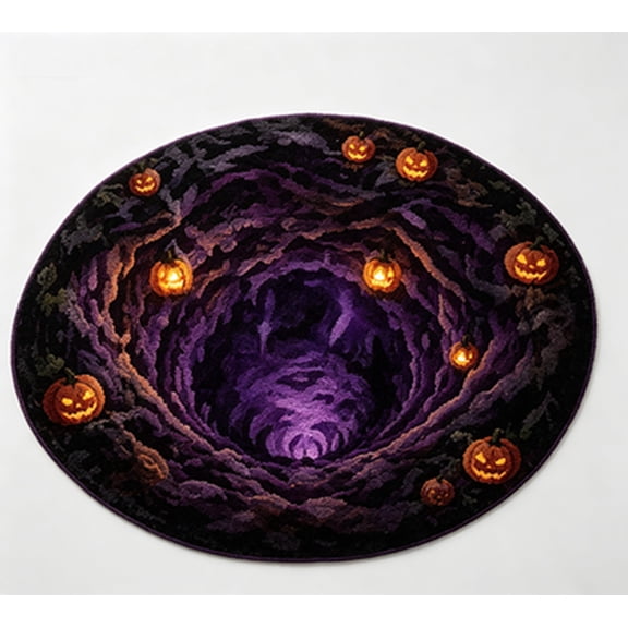 3D Optical Illusion Round Halloween Rug, Vortex Hole Visual Effect Floor Mat, 39.37" Spooky Mysterious Design Round Mat