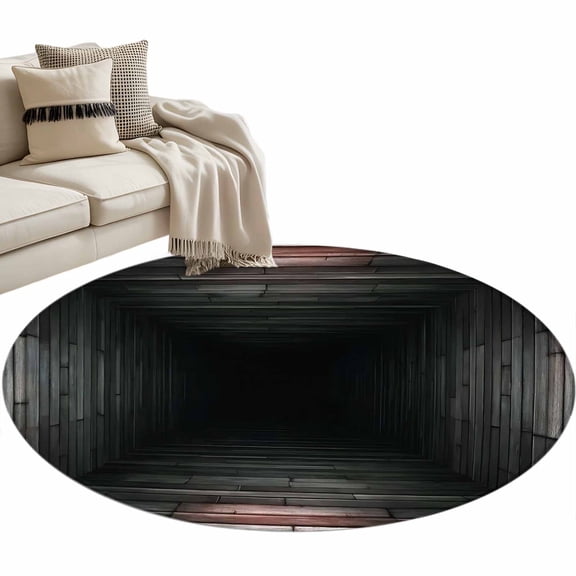 3D Optical Illusion Round Rug 3ft Area Rug Washable Soft Non-Slip 3' Circle Low Pile Rugs Visual Trap Looks Like Deep Wood Grain Hole Carpet for Bedroom Living Room Entryway Home Office Dining Room