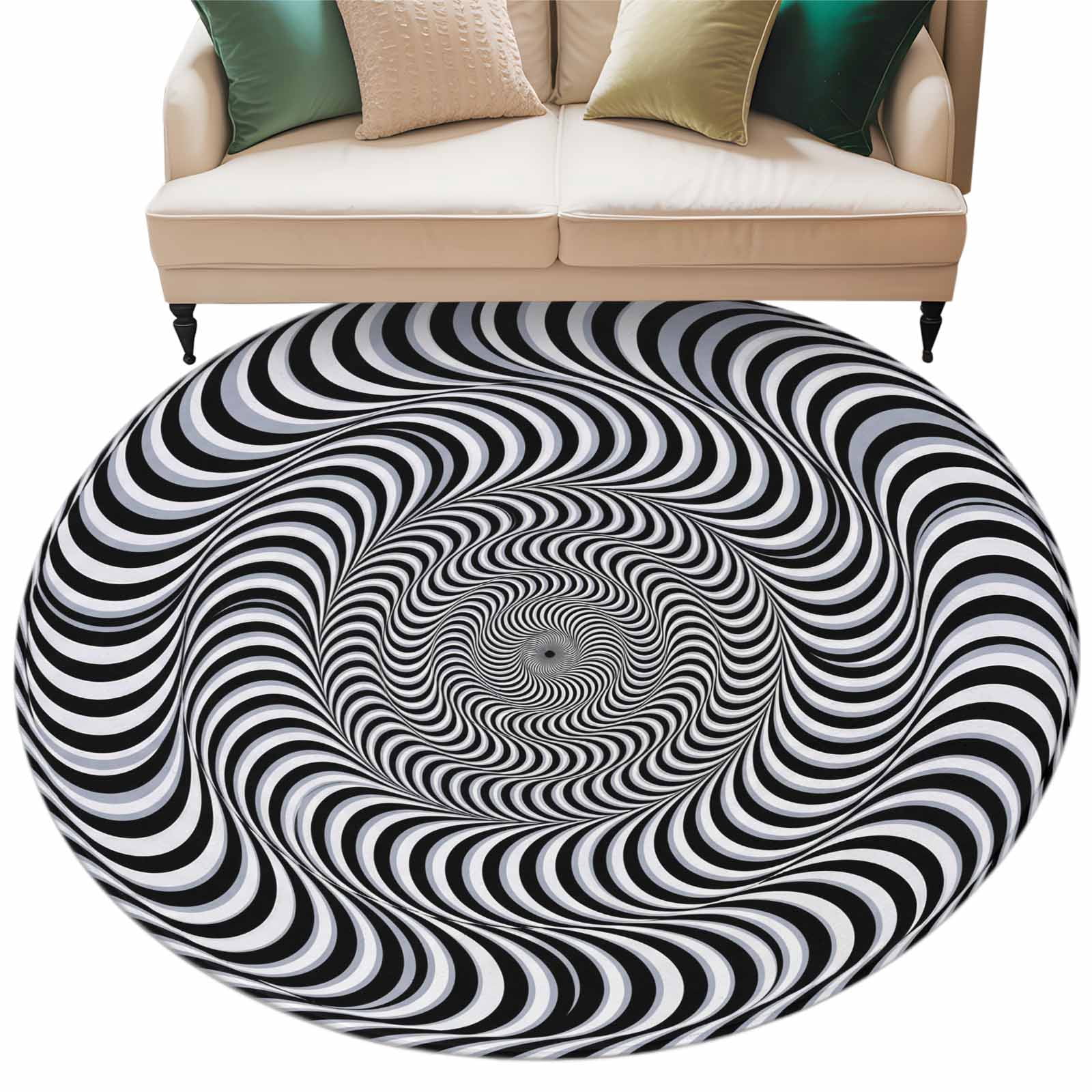3d Round Rugs 3D Optical Illusion Round Rug 8ft Washable Circle Rugs Non Slip ...