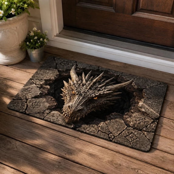 3D Optical Illusion Rug, 3D Rugs Optical Illusion Dragon Door Mat, Non Slip Visual Trap Opticals Illusions Hole Rug Doormat, Easy Clean Rugs that Looks Like a Real DragonFloor Mat Carpet