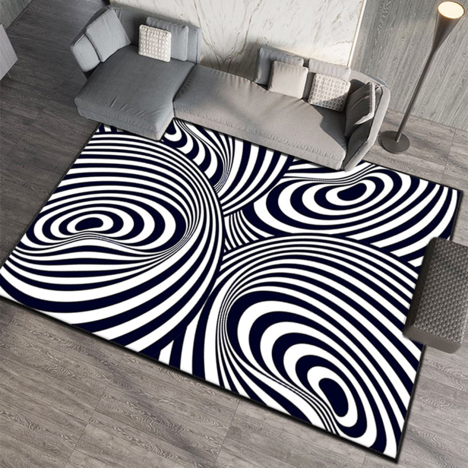 3D Optical Illusion Rug Black And White Vortex Trippy Realistic Area