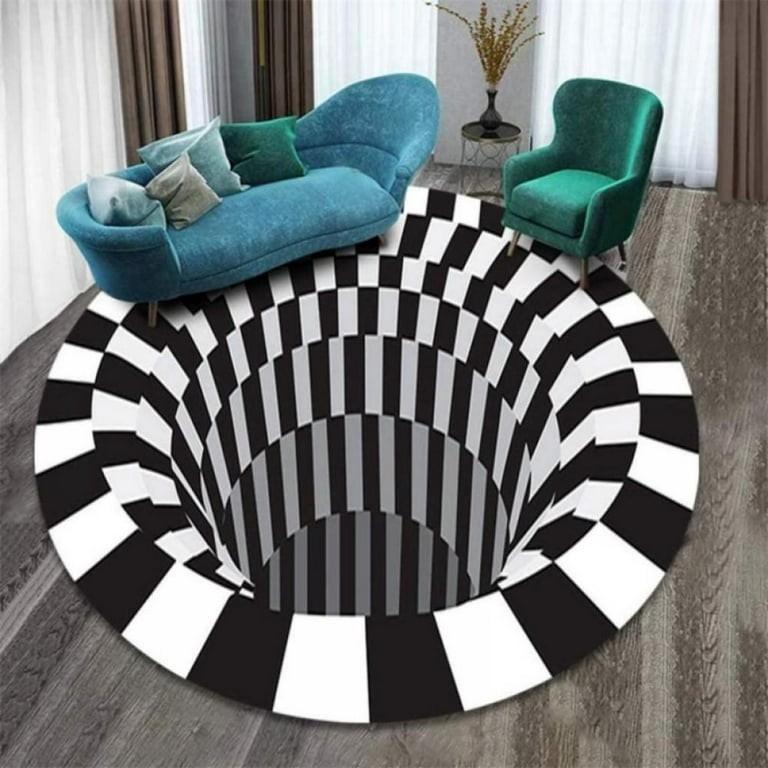 3D Optical Illusion Rug, Black and White Falling Bottomless Area Rugs  Vortex Carpet for Dining Room Bedroom Floor Home Decor