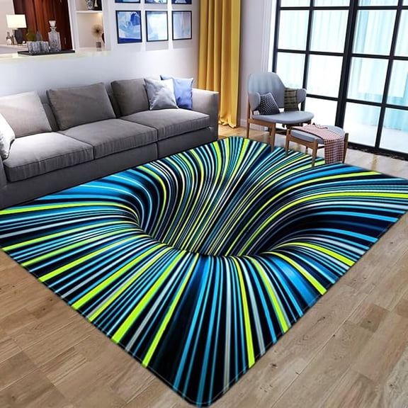 3D Optical Illusion Rug Carpet Geometric Vortex Trippy Area Rugs For Bedroom Living Room Doormat Blue & Green 2' x 3'