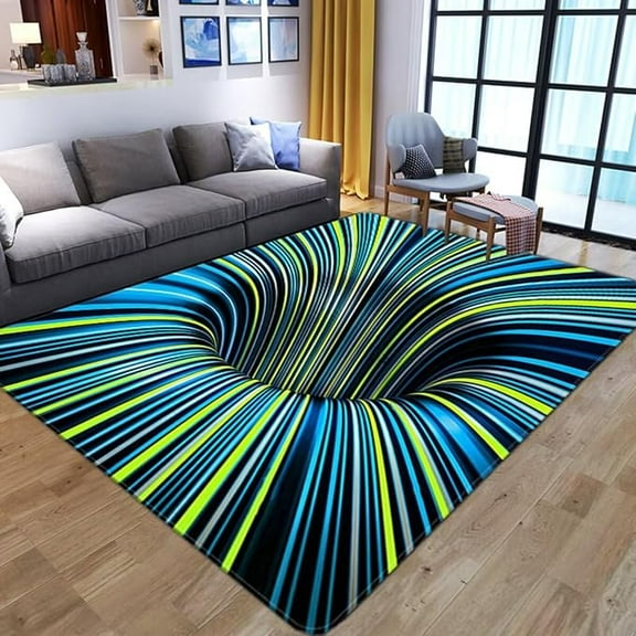 3D Optical Illusion Rug Carpet Geometric Vortex Trippy Area Rugs For Bedroom Living Room Doormat Blue & Green 4' x 5'