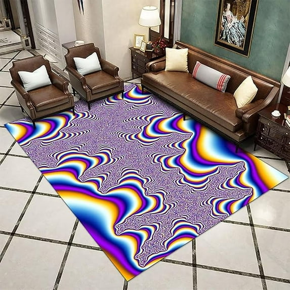 3D Optical Illusion Rug For Bedroom Purple Trippy Realistic Area Rug For Living Room Anti-Slip Floor Mat Abstract Modern 3D Carpet Home Decor 2' x 3'