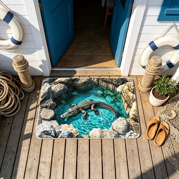 3D Optical Illusion Rug,Get Scared, Funny Door Mat Indoor Outdoor Entrance, Rugs with Visual Depth Effect, As Test & Game with Cat or Dog,Non-Slip Doormat for Bedroom, Living Room, Porch