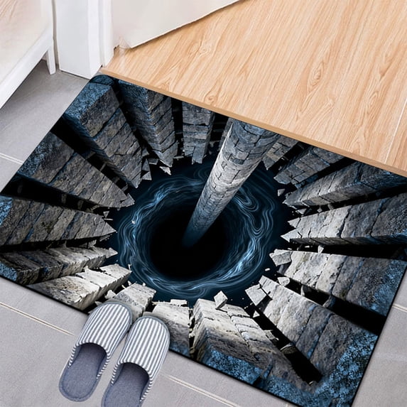 3D Optical Illusion Rug, Non Visual Effect Front Door Mat for Indoor Outdoor Entrance Living Room Bedroom Porch(Dark Gray,50x80cm/20x31in)