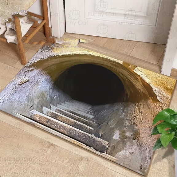 3D Optical Illusion Rug Optical Illusion Rug, 3D Hole Rugs That Look Like A Hole,Trap Optical Illusion Bottomless Non-Slip Doormat for Door Entrance, Bathroom, Stairs, Playroom, Living Room, 32x20" P