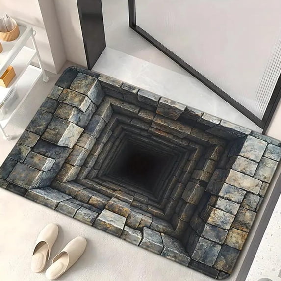 3D Optical Illusion Rug - Realistic Hole Design, Non-Slip Polyester Doormat for Entrance, Bathroom, Playroom, Pet-Friendly (15.7" x 23.6")