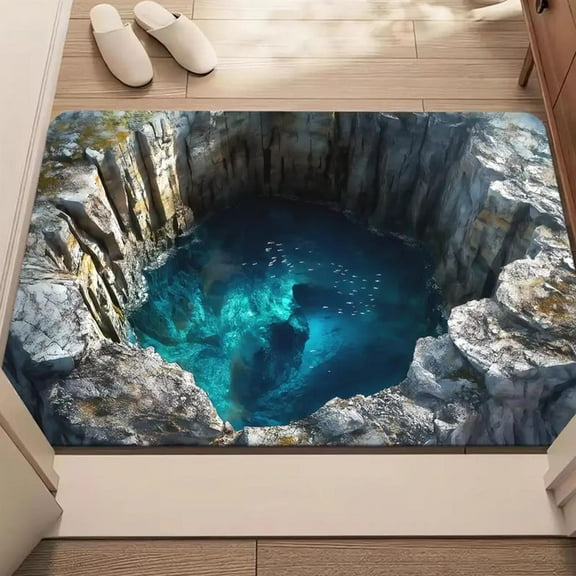 3D Optical Illusion Rug - Realistic Hole Effect, Non-Slip Polyester Doormat for Entrance, Bathroom, Playroom - Easy Clean, Waterproof - 15.7"x23.6"