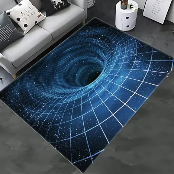 3D Optical Illusion Rugs - Green Net And Stars Area Rug - Optical Illusion Rug Hole 3D Rug, Living Room Sofa Carpet, Bedroom Bedside Carpet 2' x 3'