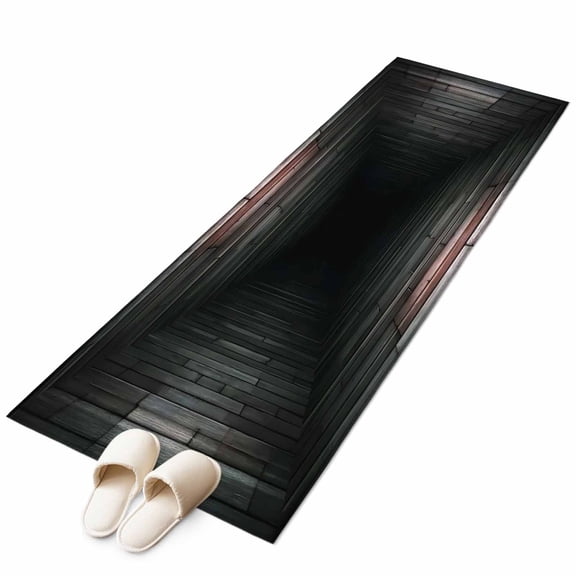 3D Optical Illusion Runner Rug 2x6 Washable Kitchen Rug Non-Slip Lightweight Thin Soft Low Pile Bathroom Runner Visual Trap Looks Like Deep Wood Grain Hole Carpet for Hallway Laundry Room Bedroom