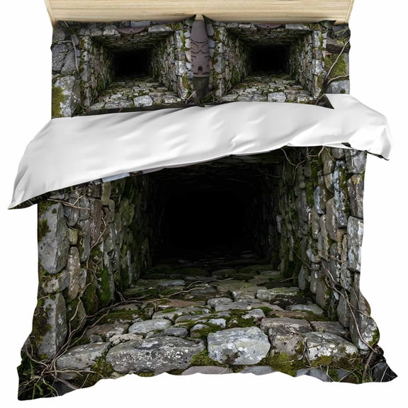 3D Optical Illusion Set of 4 Bedding Quilt Covers, Visual Trap Looks Like Holes Teal 4-Piece Bed Sheet Set with Extra Soft Bed Sheets Quilt Cover Pillowcase, Queen