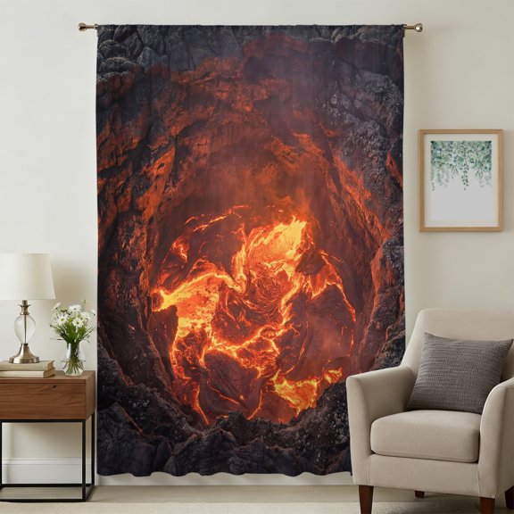 3D Optical Illusion Sheer Curtains 108" Extra Long for Living Room, Nature Red Volcanos Landscape Light Filtering Privacy Drapes, Breathable Semi Sheer Window Treatment for Floor to Ceiling Window