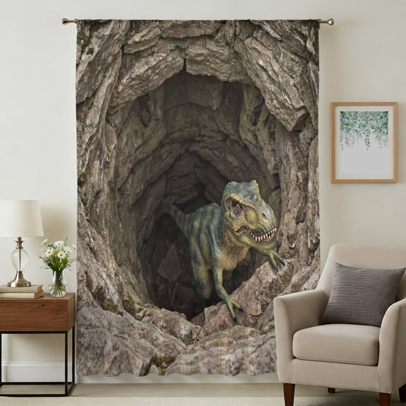 3D Optical Illusion Sheer Curtains 45 Inches Long for Bedroom, Nature Dinosaur Stones Brown Light Filtering Privacy Drapes, Breathable Semi Sheer Short Window Treatment for Kitchen Cafe Bathroom