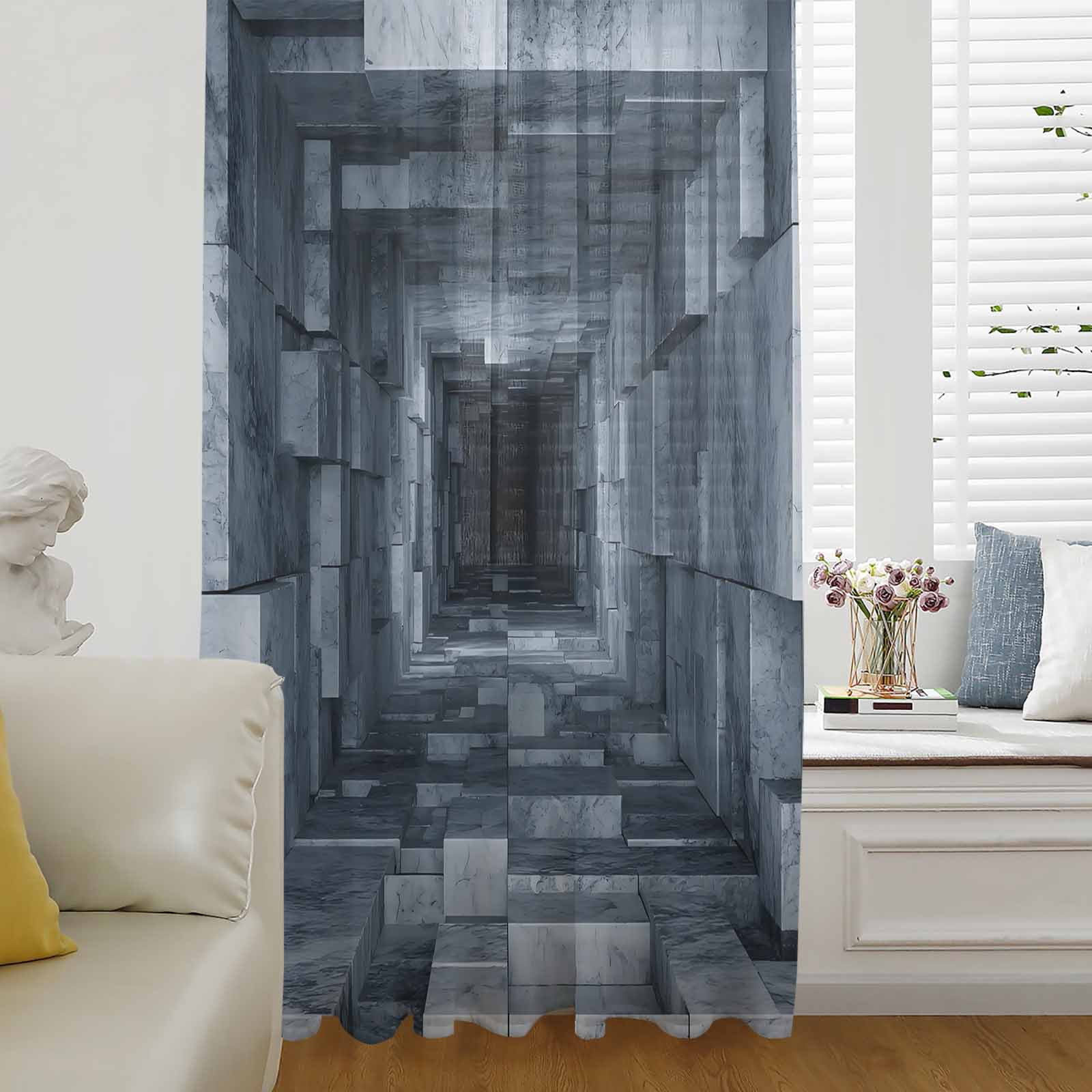 Visual Trap 3D Optical Illusion Sheer Curtains 45 Inches Long for Living Room ...