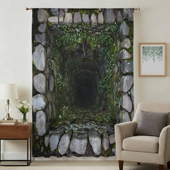 3D Optical Illusion Sheer Curtains 45" Long for Bedroom, Visual Trap Looks Like Holes Teal Grey Light Filtering Privacy Drapes, Breathable Semi Sheer Short Window Treatment for Kitchen Cafe Bathroom