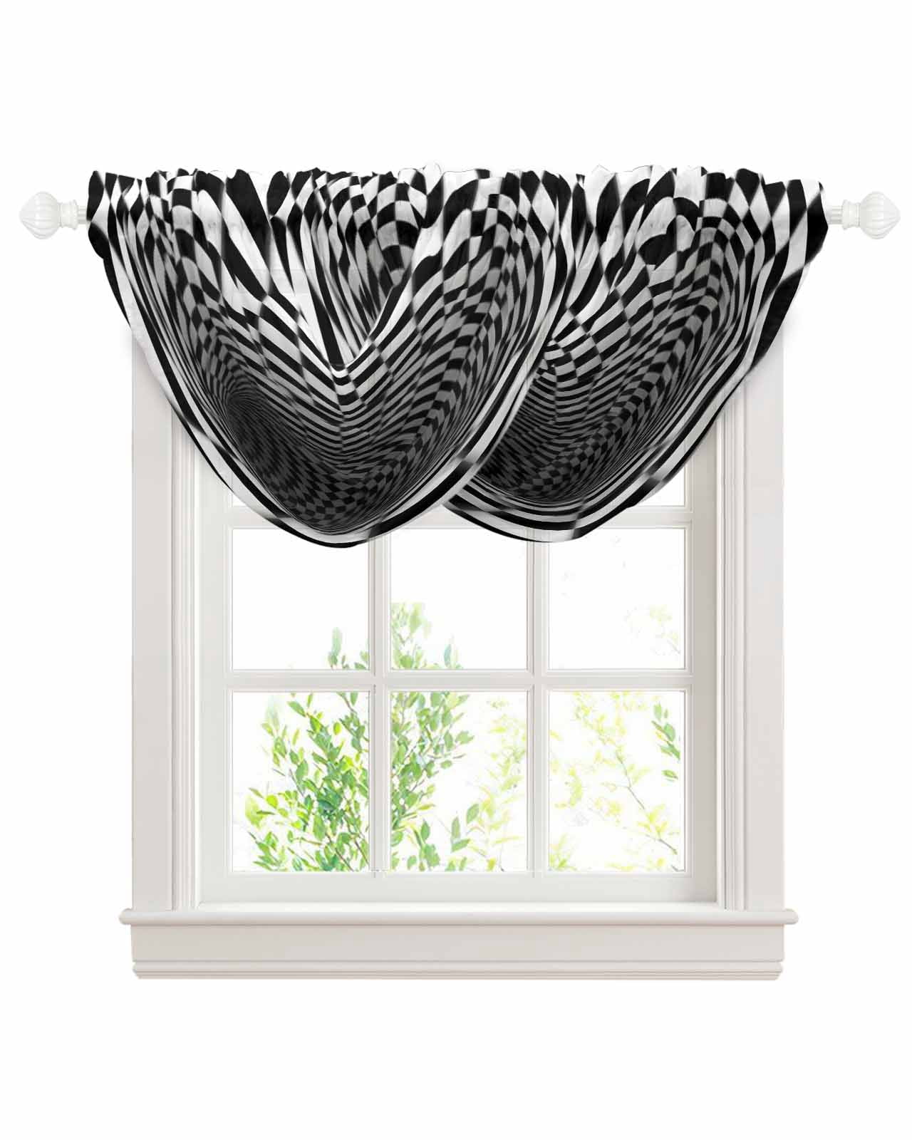 Visual Trap 3D Optical Illusion Sheer Waterfall Valance Curtains for Window, Black ...