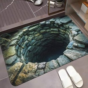 3D Optical Illusion Stone Well Floor Mat Multicolor Non-Slip Indoor Decor