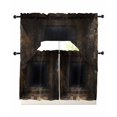 thumbnail image 1 of 3D Optical Illusion Swag Kitchen Curtains Sets for Windows 24 Inch Length, Visual Trap Looks Like Holes Brown Short Window Curtain Panels Swags Valances and Tiers 3 Piece Set for Cafe/Dining Room, 1 of 5