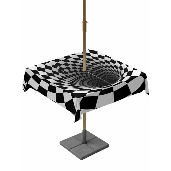 3D Optical Illusion Table Cloth Rectangle Outdoor Tablecloth, Black White Checkered Gingham Plaid Vortex Waterproof Table Cover with Umbrella Hole and Zipper for Party/Dining/Patio/Wedding 54x54 Inch