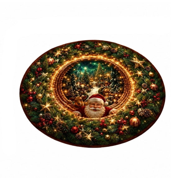 3D Optical Illusion Vortex Christmas 39.37x39.37 Inch Area Rug Non Slip Floor Mat with Santa and Winter Scene for Living Room Entryway Decor (Green,XL)