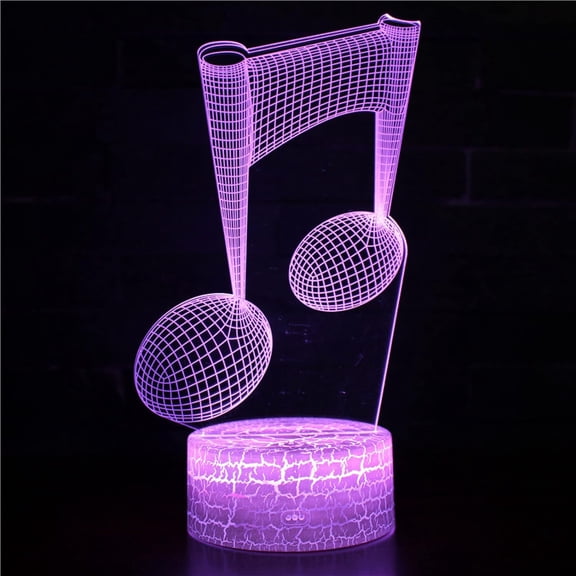 3D Optical Lamp Illusion Night Light Musical Note 3D Table Lamp Children Kids Birthday Gift Creative Light Gift Stereo Vision Colorful NightlightWhite Base: Colorful Touch