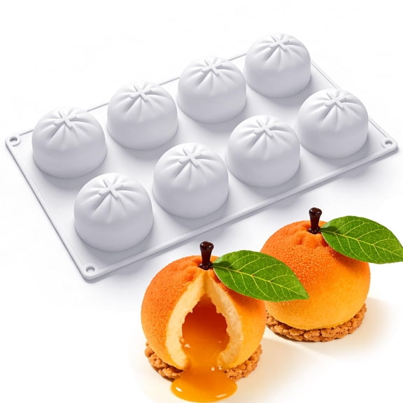 3D Orange Shape Cake Mold - 8 Cavity Fruit Pudding Orange Silicone Molds for Baking Pastry, Ice Cream, Mousse Cake Decoration Mould Supplies.