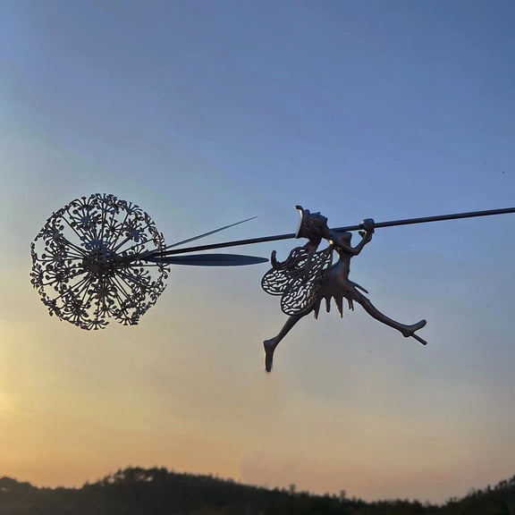 3D Outdoor Metal Craft Dandelion Fairy Plug-In, Garden Lawn Decoration Sculpture, Courtyard Terrace Decoration