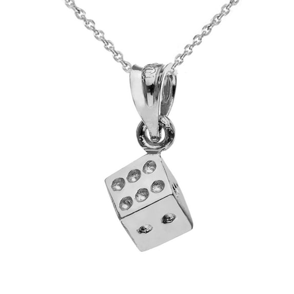 3D PLAYING DIE PENDANT NECKLACE IN STERLING SILVER : Pendant only
