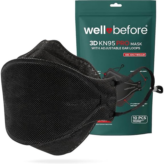 3D PRO KN95 Face Masks, 5-Ply, Adjustable Ear Loops, Foam Nose Seal, Breathable Anti-Fog Fit