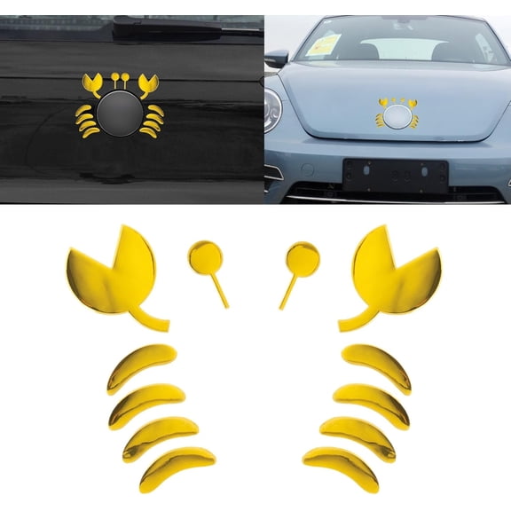 3D PVC Crab Style Sticker, Auto Car Emblem Decal Decoration Waterproof Self-Adhesive Car Logo Sticker Universal for Vehicle Boat Laptop Cup Phone (Gold)