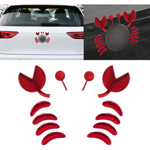 3D PVC Crab Style Sticker, Auto Car Emblem Decal Decoration Waterproof Self-Adhesive Car Logo Sticker Universal for Vehicle Boat Laptop Cup Phone (Red)