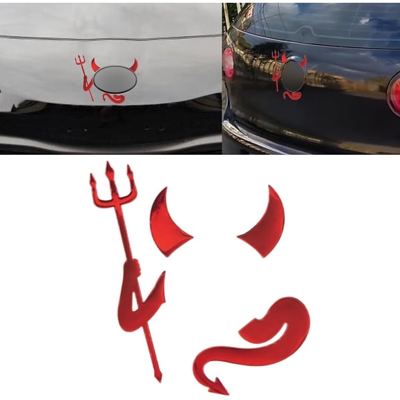 3D PVC Devil Style Demon Sticker, Auto Car Emblem Decal Decoration Waterproof Self-Adhesive Car Logo Sticker Universal Fit (Red)