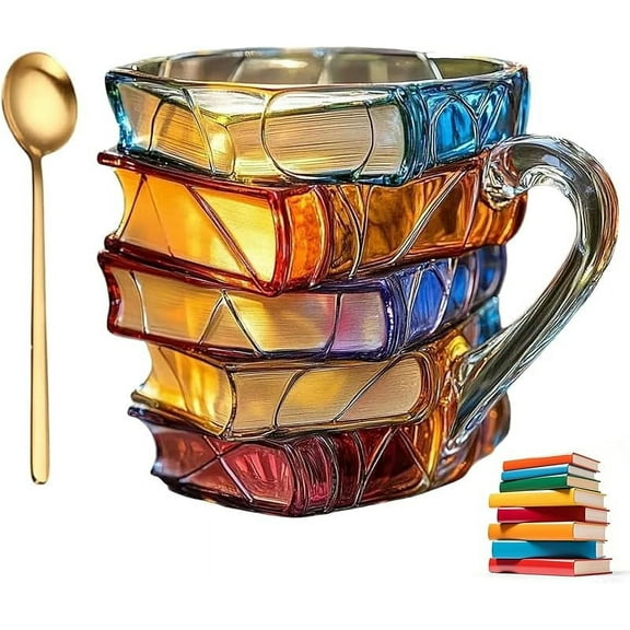 3D Painted Book Mug for Hot or Cold Brews, Unique Design Library Coffee Mug, Book Club Gifts for Women, Reading Bookish Items Bookworm Librarian Lovers for Readers Writer