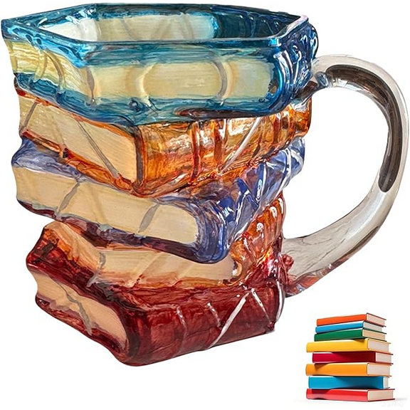 3D Painted Book Mug for Hot or Cold Brews, Unique Design Library Coffee Mug, Book Club Gifts for Women, Reading Bookish Items Bookworm Librarian Lovers for Readers Writer (1 Pieces)