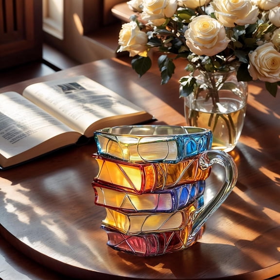 3D Painted Book Stack Glass Coffee Mug, 12 oz Colorful Heat-Resistant Cup, Christmas & Holiday Gifts for Books Lovers, Readers, Writers, Librarians, Book Club and Bookworm Fans