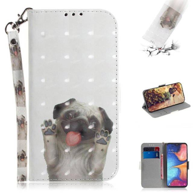 3D Painted Protective Case For Samsung Galaxy A21 Lanyard PU Leather