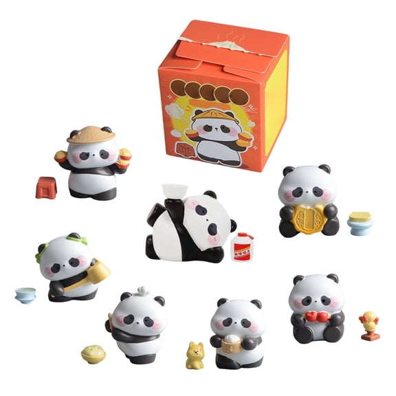 3D Panda Blind Box Figure Set Chinese Food Theme Mini Collectible Desk Figurine Random Style Small Display Ornament Gift Item