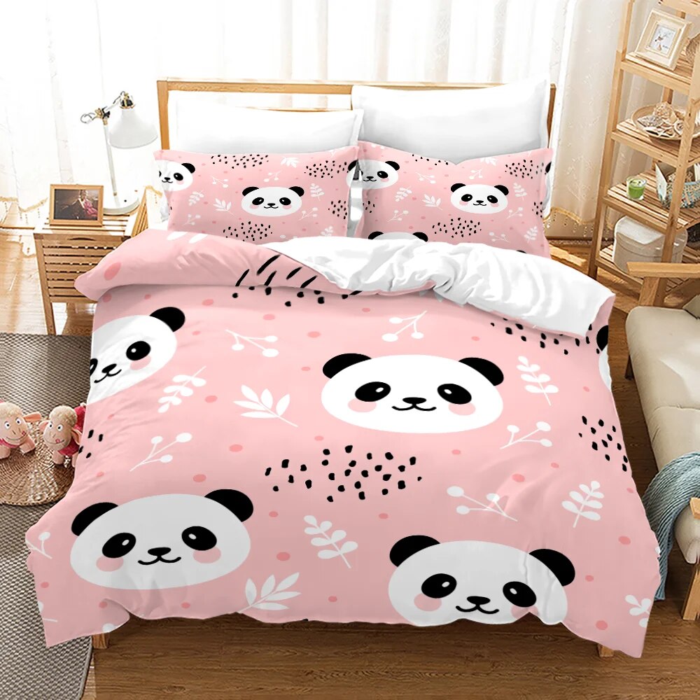 3D Panda Duvet Cover Set King Size Cute Panda Bamboo Bedding Set Black