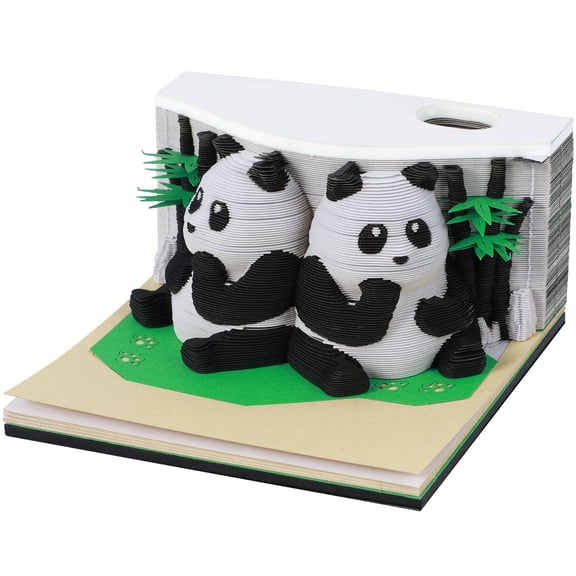 3D Panda Memo Pad Desk Calendar, Creative Paper Carving Art Notepad with Acrylic Dust Cover, 190 Pages