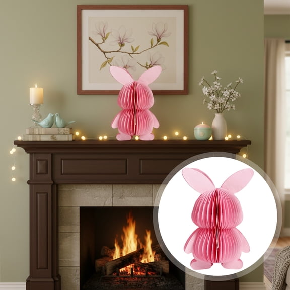3D Paper Bunny Figurines Easter Honeycomb Decorations Table Centerpiece Tray Shelf Spring Holiday Indoor Decor Lightweight DIY 6.8in x 3.7in
